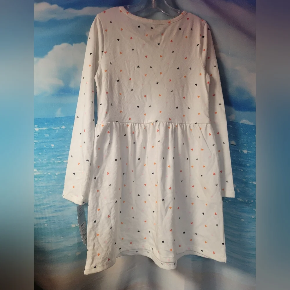Cat & Jack Girls' White Long Sleeve Dress with‎ Heart Pattern Size S 6/7